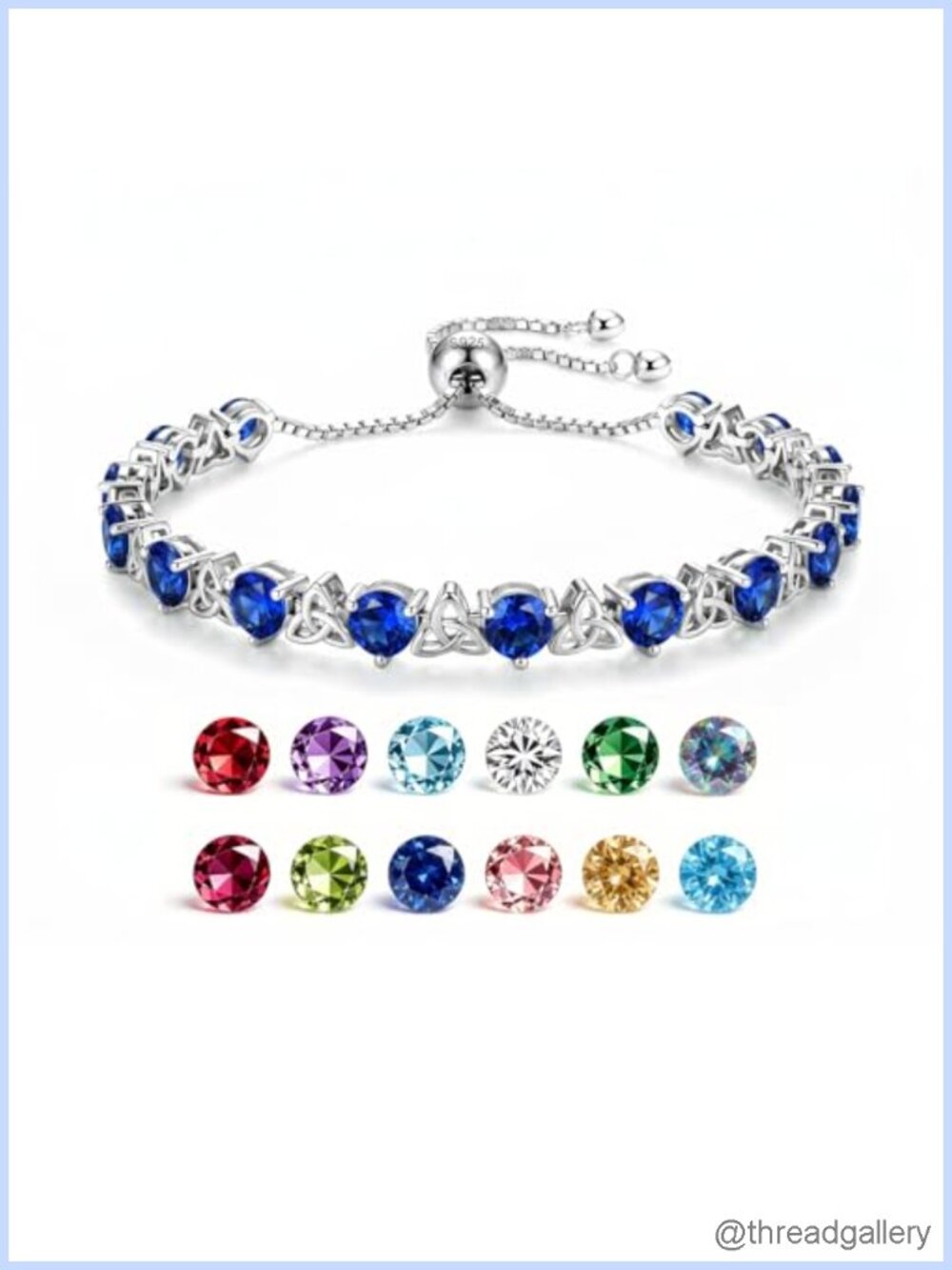 Sterling Silver Sapphire Birthstone Tennis Bracelet Celtic Knot 8CT